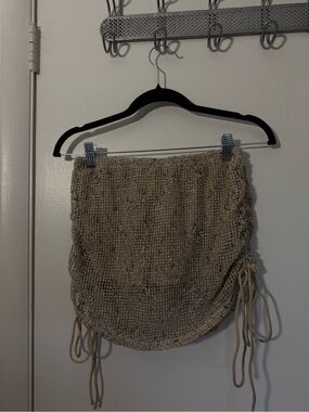 White Fox Tan Textured Knit Mini Skort
